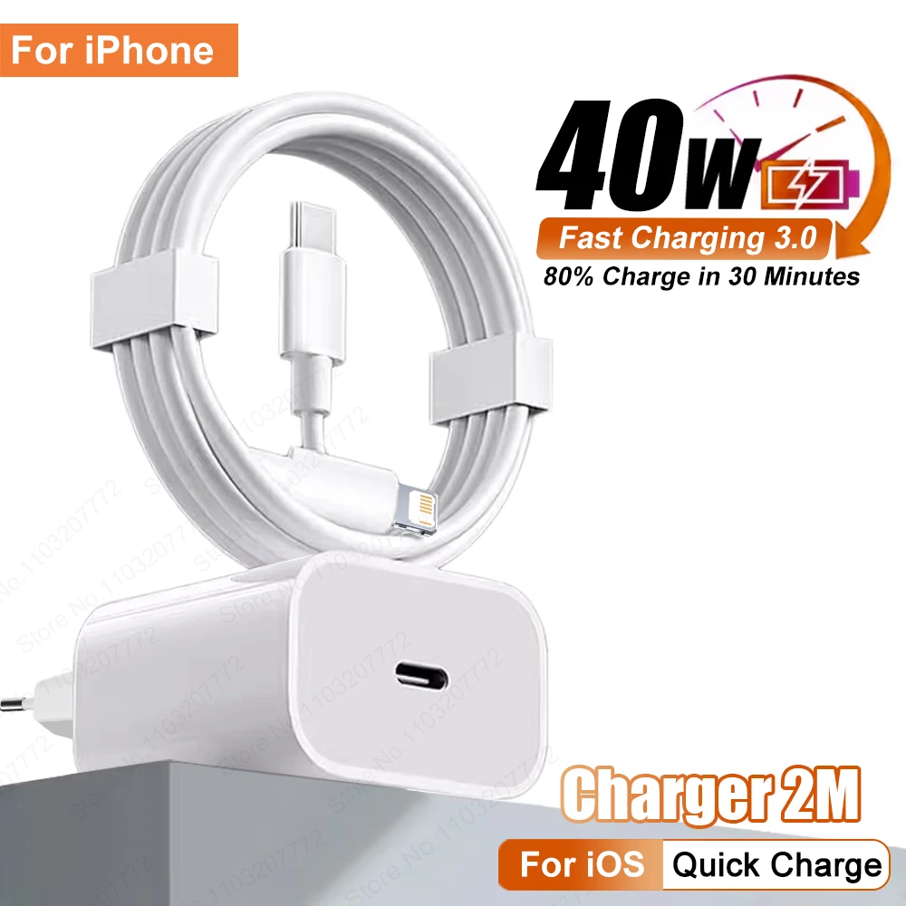 Caricabatterie rapido PD 40W per Apple iPhone 14 13 12 11 Pro Max 8 Plus iPad AirPods, cavo USB C per ricarica rapida, accessori per la ricarica.