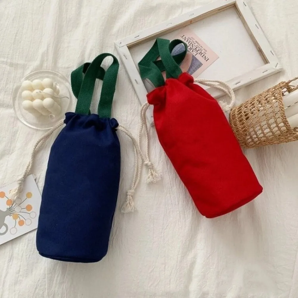 New High Quality Fashion Portable Canvas Thermos Pouch Solid Color Handheld Mug Holder Sleeve Water Bottle Carrier Bag Outdoor