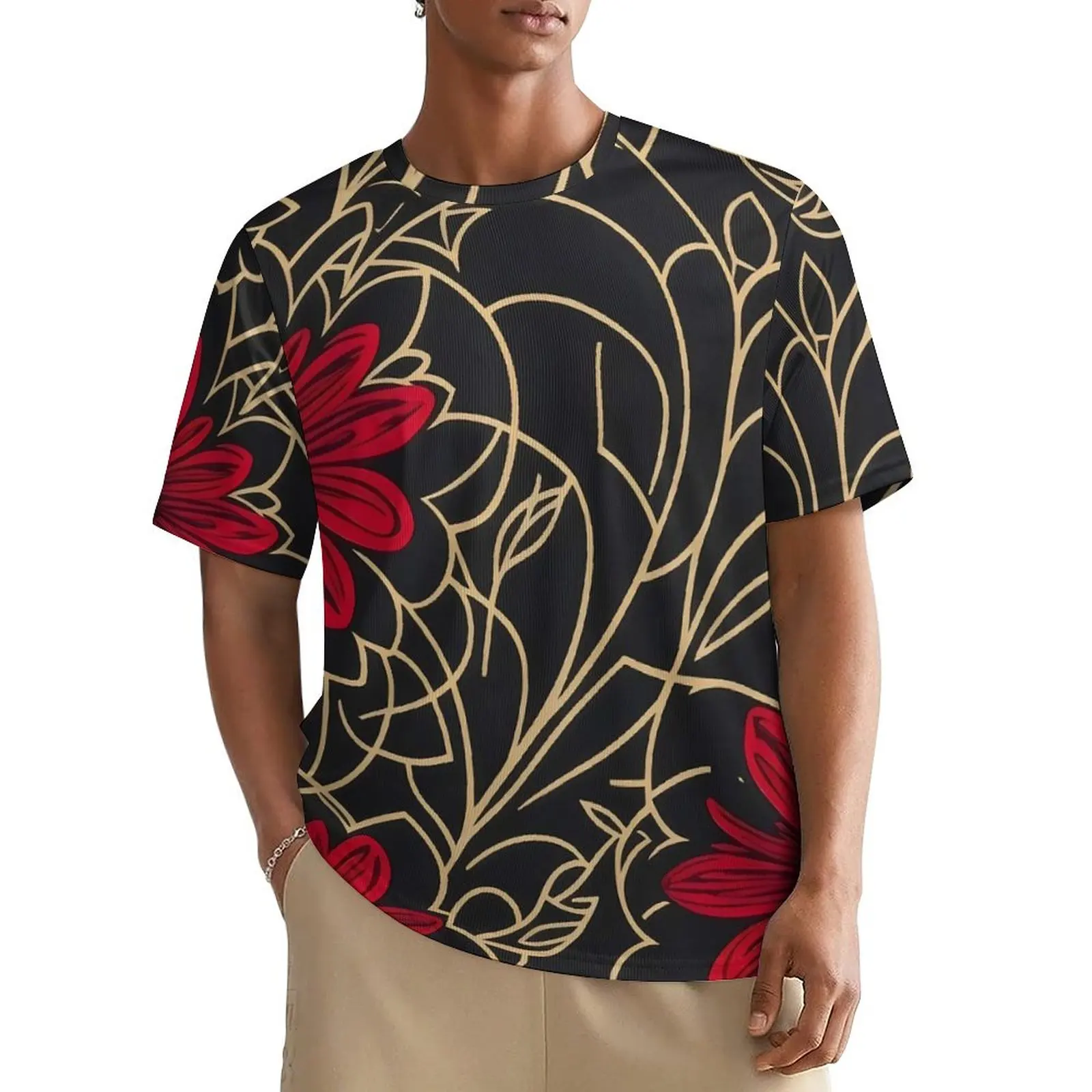 

Couple Retro Flower Print T-Shirt Red Floral Hippie T Shirts Short Sleeve Design Tshirt Wholesale Premium Awesome Plus Size Tees