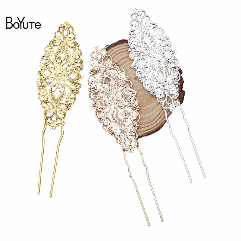 BoYuTe Wholesale (10 Pieces/Lot) 35*81MM Filigree Hairpin Base Diy Hand Made Retro Palace Hair Jewelry Accessories