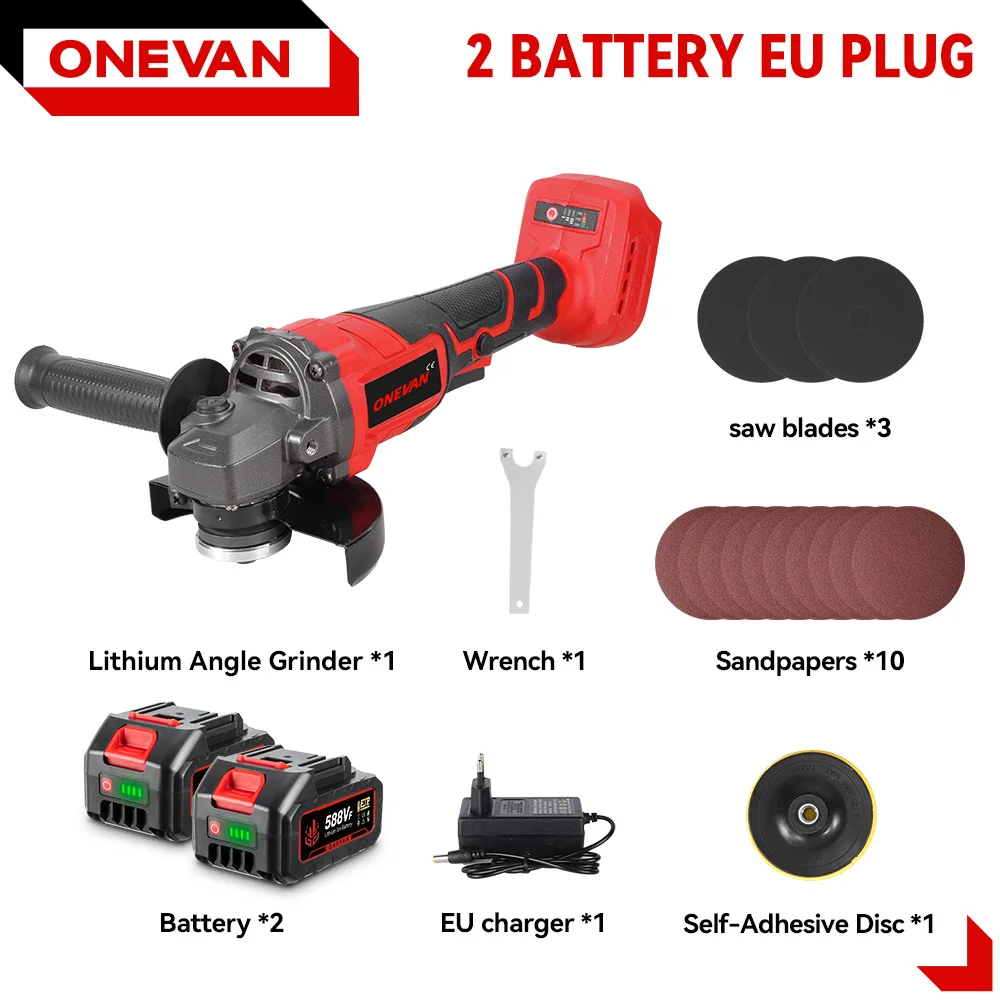 ONEVAN 3000 W Borstelloze Elektrische Haakse Slijper 3 Gear Snoerloos Snijden Metalen Pijp Power Polish Gereedschap Voor Makita 18 V batterij Pin