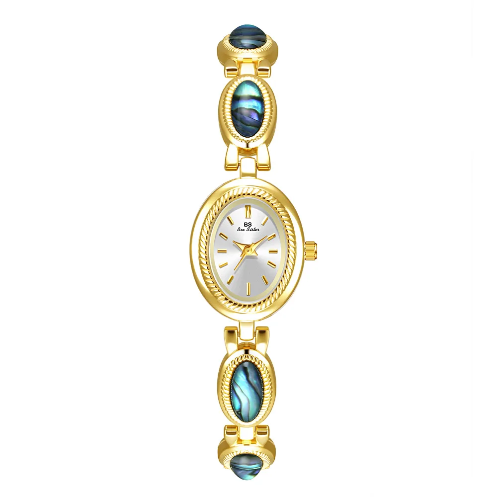 Light luxury BS Brand Watch Women high-end Black Gold Abalone Shell Bracelet Waterproof Ladies Fashion Quartz Wristwatches Gift