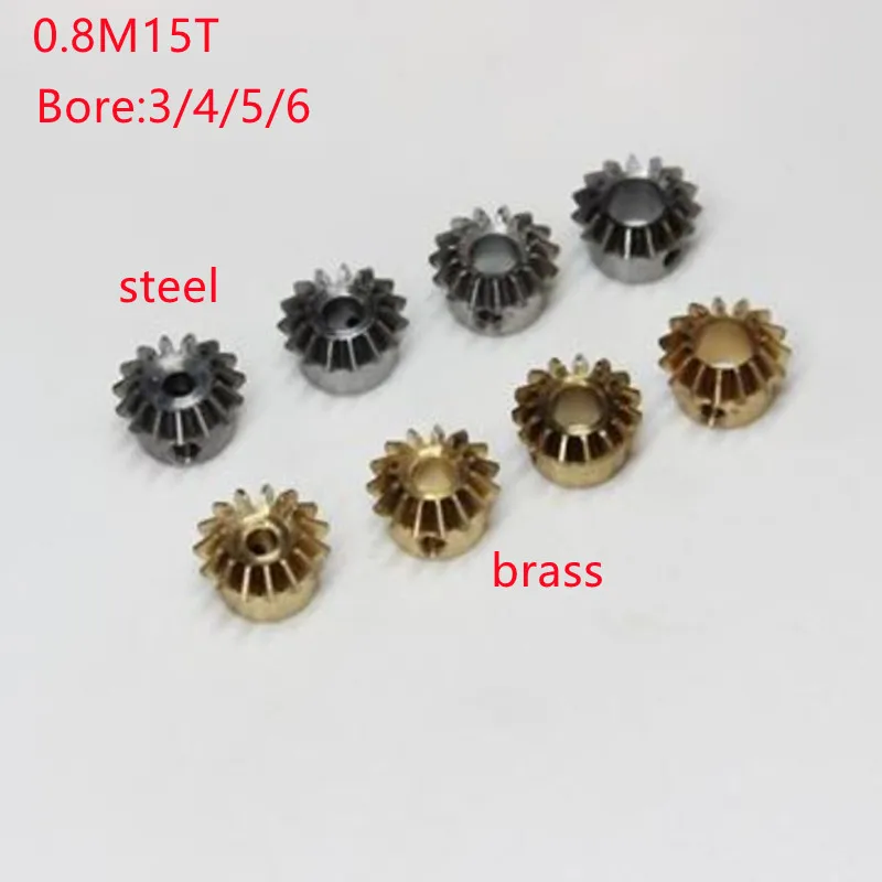 2PCS 1:1 Bevel Gear 0.8M 15T 3 4 5 6 mm 6.35mm Bore Hole Diameter M3 Jackscrew Brass Bevel Gear