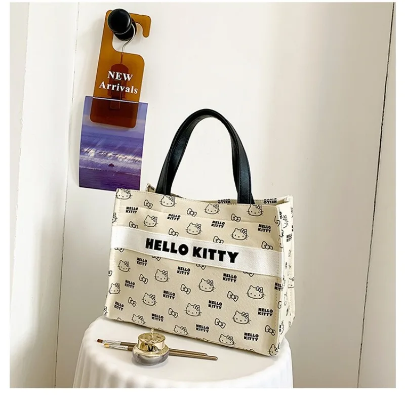 Anime Hello Kittys Canvas Handbag Girls Cute Large Capacity Casual Letter Shoulder Bag Sanrio Holiday Gift Top-Handle Bags