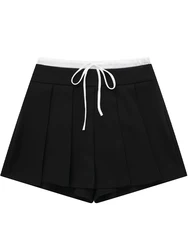 Willshela Women Fashion Black Lace Up Side Zipper Pleated Skirts Shorts Vintage High Waist Female Chic Lady Shorts