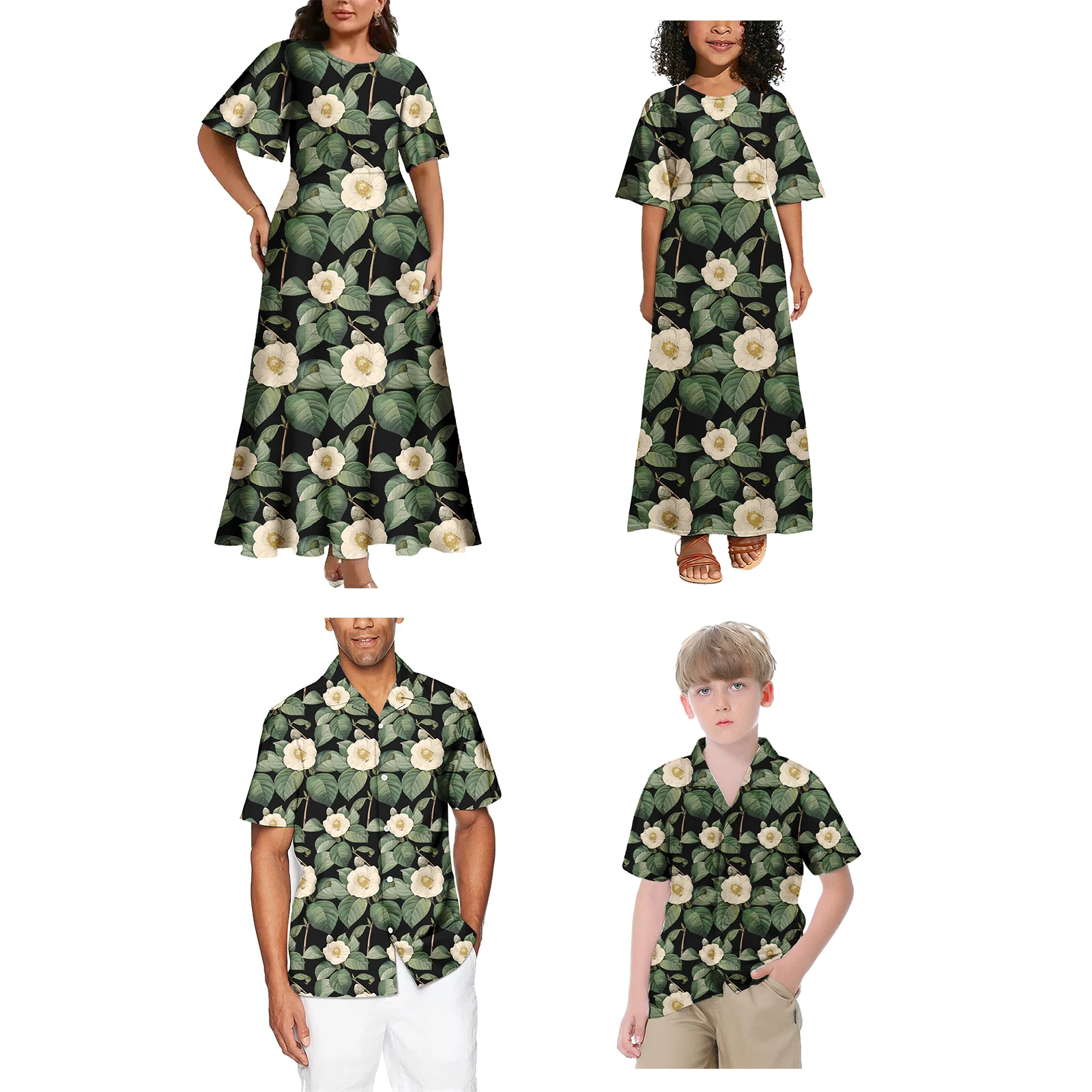 High Quality Fashion Polynesian Tribal Matching Set For Family Samoan Family Outfits Women'S Dress And Men'S Shirts Family Set