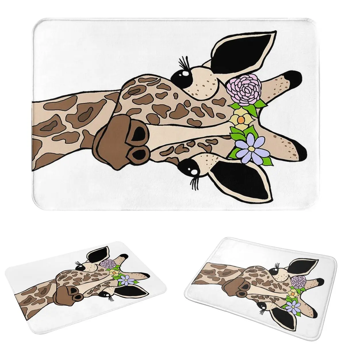 Giraffe With Flowers Doormat Washable Carpet Rug Kitchen Entrance Home Floor Mat for Living room Footpad Mats