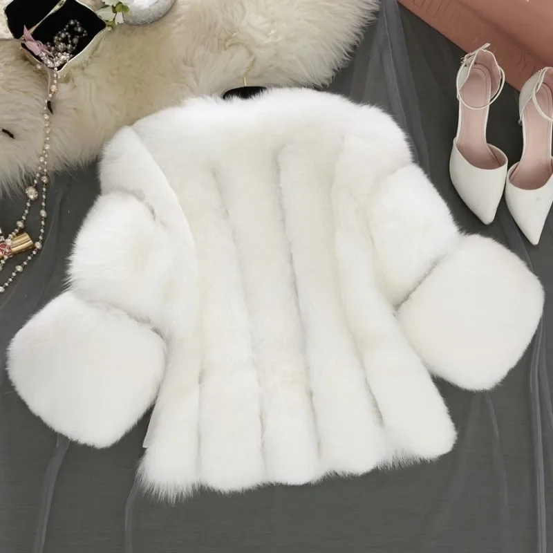 2023 New Women Imitation Fur Coat Short Slim Fashion Splicing Outwear Thicken Warm Jacket Temperament Casual Outcoat