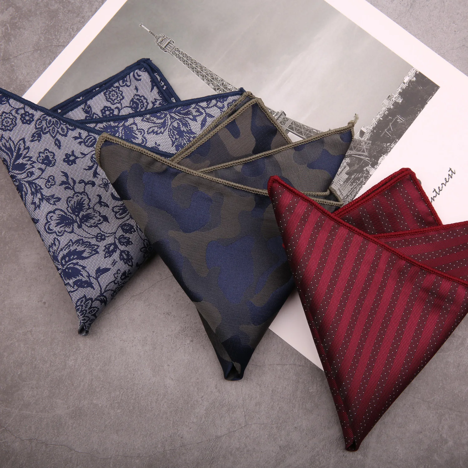 23cm Men's Suit Pocket Square Polyester Navy Blue Striped Handkerchief Formal Wine Red Floral Hanky Scarf Wedding Party Chest