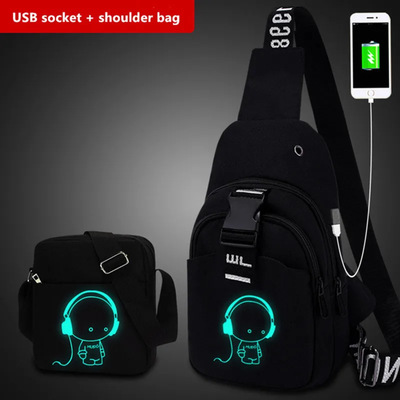 Multifunction Fashion Men Crossbody Bags USB Charging Chest Pack Short Trip Men \'s Shoulder Bag Single Luminous Chest Bag