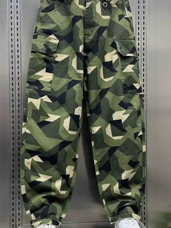 Casual Camouflage Straight Leg Loose Fit Men's Jeans Summer New Style Workwear Style Multi-Pocket Denim Long Trousers