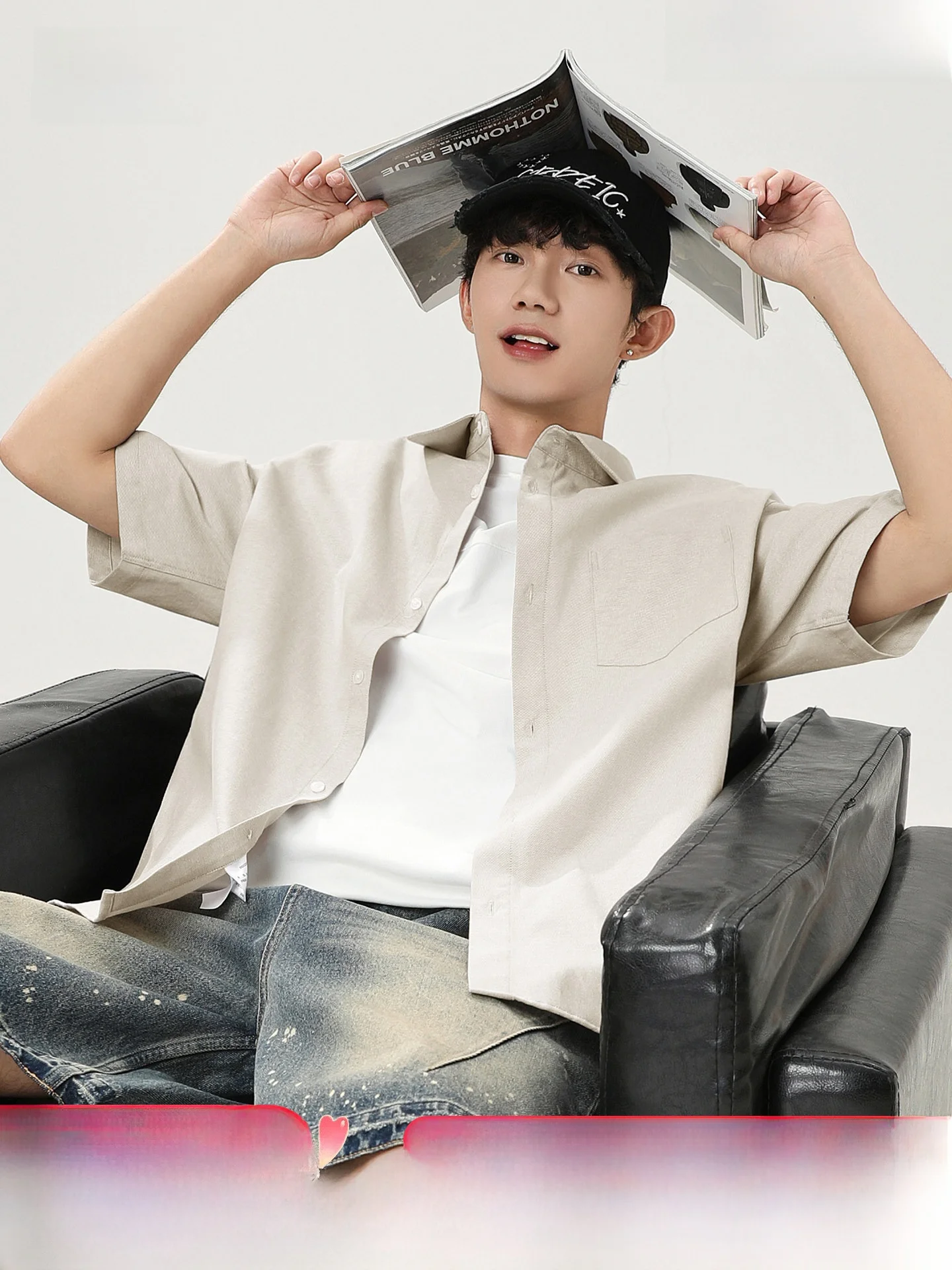 

Snow mid Flng Ox Cloth Men's Casual Loose Fit ort Sve irt Summer New Sle Thin Outerwear for Youth Daily Wear