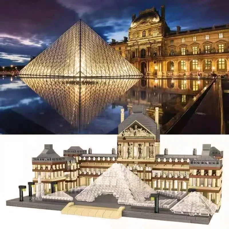 3377PCS Louvre Model Building Blocks World Famous Attractions Architectural Model Bricks Desktop Decoration Toys Gifts