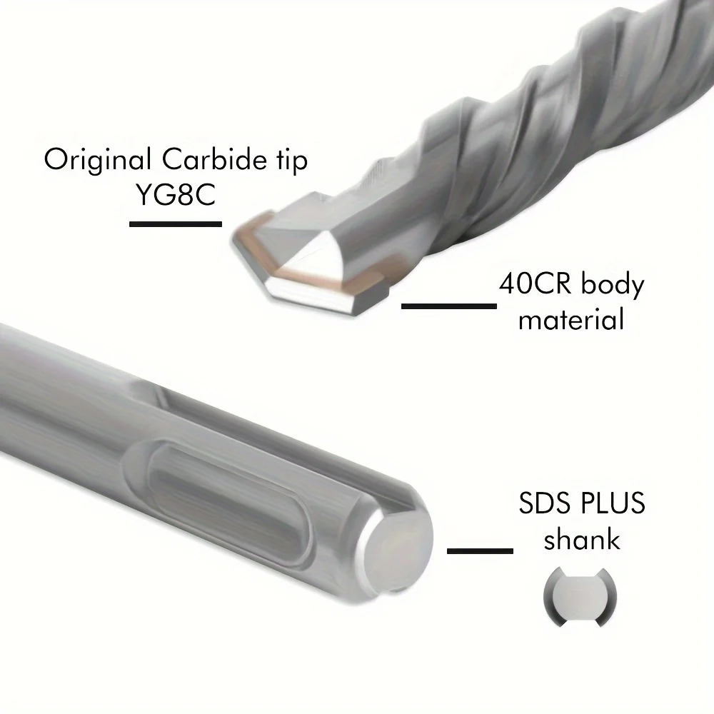 Juego de cinceles de carburo SDS Plus, brocas de martillo rotativo, limpieza de azulejos de hormigón, juego de cinceles de taladro, 12 piezas