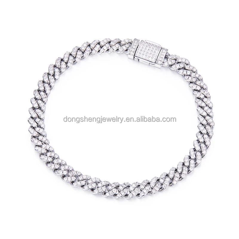 High Quality Cubana Hip Hop Jewelry 6-20mm 925 Sterling Silver Vvs Moissanite Diamond Iced Out Cuban Bracelet Necklace For Men