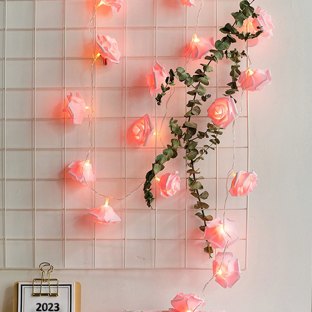 LED Pink Rose Flower String Lights Battery Operated for Wedding Home Party Birthday Festival Indoor Outdoor Decorations