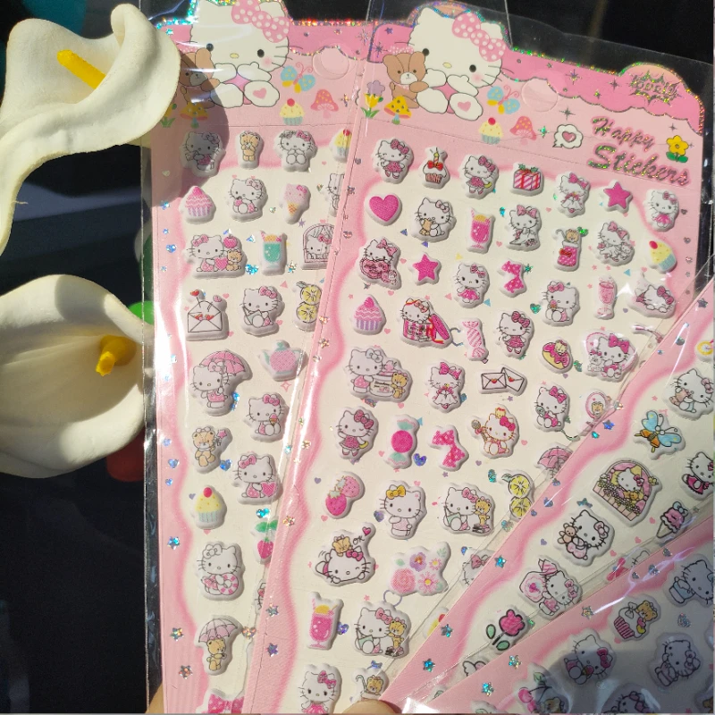 Naklejki 3D Hello Kitty, urocze, anime, piankowe, wodoodporne, miękkie, do samodzielnego wykonania, do albumów, pamiętników i dekoracji.