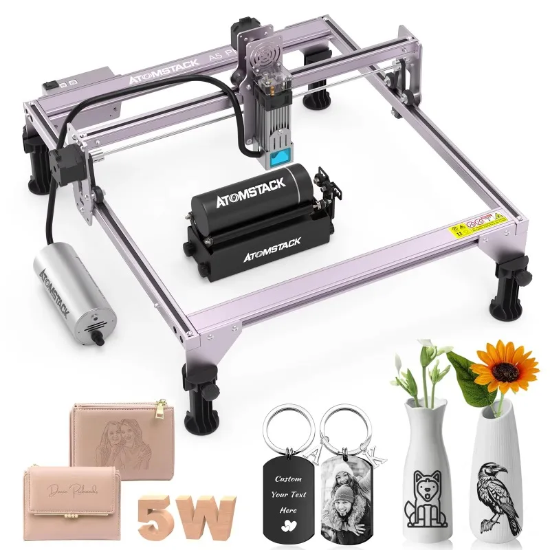 Xiangyin ATOMSTACK A5 Pro 5,5 W graveermachine met 360 °   R3 Pro Roller F30 30L/min Air Assist CNC-snijder