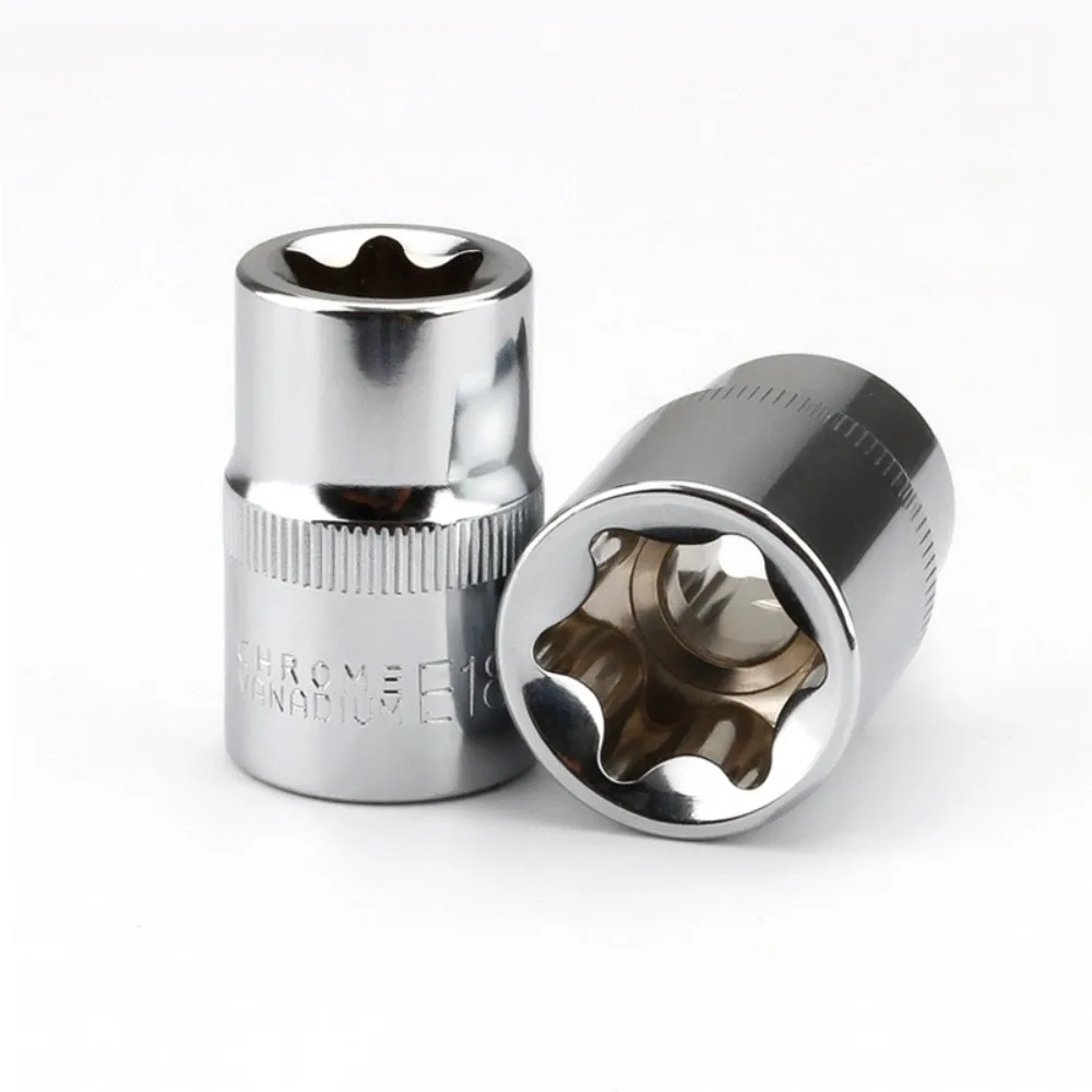 Flower Sleeve Torx Star Socket E-Torx Type Hand Repair Tools Square Hole 6-Angle Star Sleeve Head  E14 E16 E18 E20 E22 E24