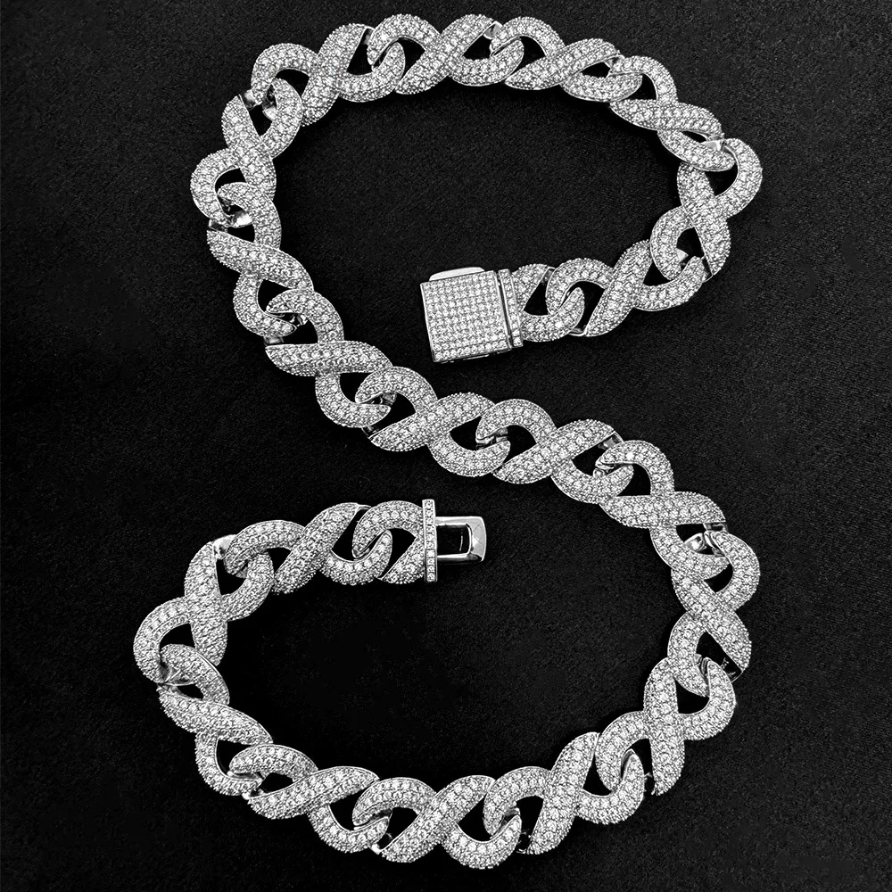 Hiphop 16mm Cuban Link Chain Infinity 925 Silver 3 Rows VVS Diamonds Iced Out Moissanite Cuban Chain..