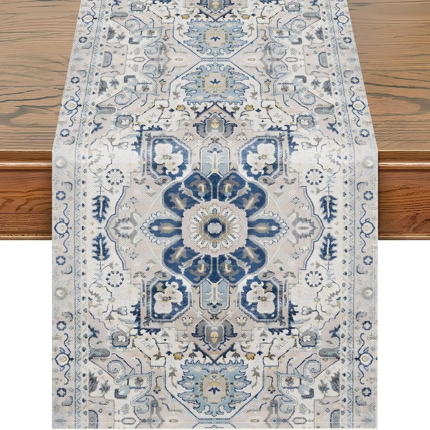 VIKAMA Retro Ethno Blau & Weiß Tischläufer Kompliziertes geometrisches Muster Esstisch Dekor Home Tischdecke Läufer