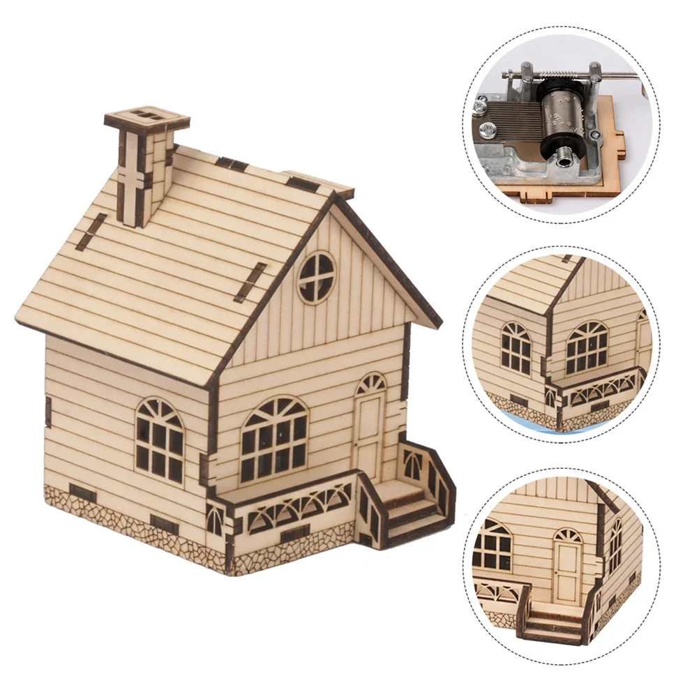 Christmas Village House Puzzle DIY Music Box Toys Wooden Crafts Dining Table Child Decor