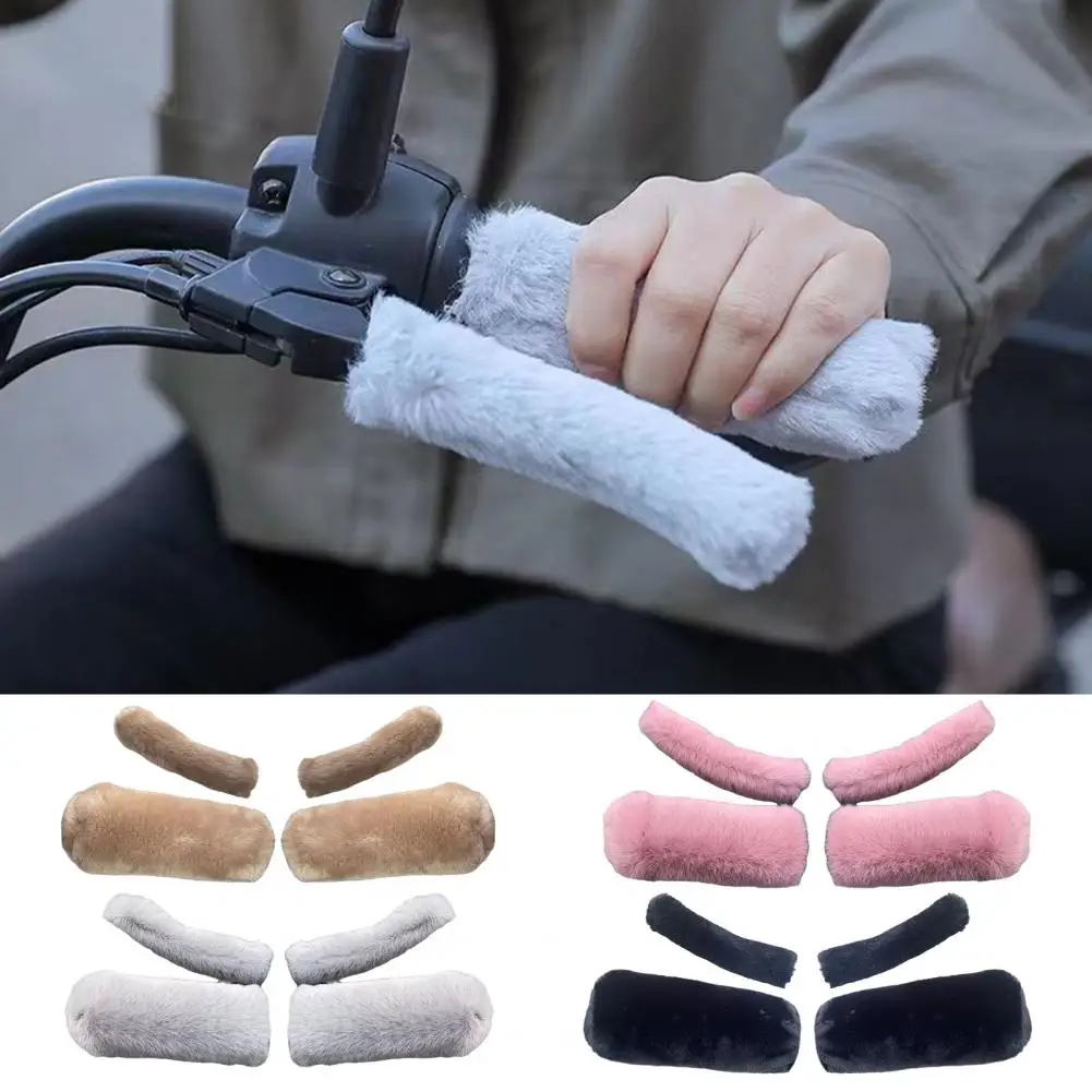 1 Set Winter Handlebar Cover Thick Plush Anti-slip Universal Brack Cover Motorcycle Handlebar Warmer Cushion