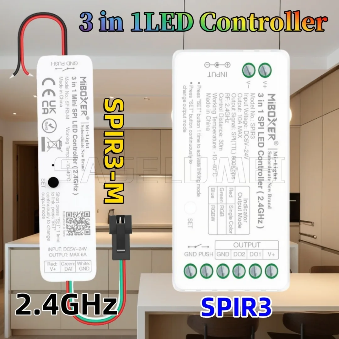 NEW SPIR3/R3-M MiBoxer DC5V-24V for Pixels Strip WS2812 TM1812 with SPI Remote LED Controller Single Color+RGB+RGBW 3in1 2.4GHz