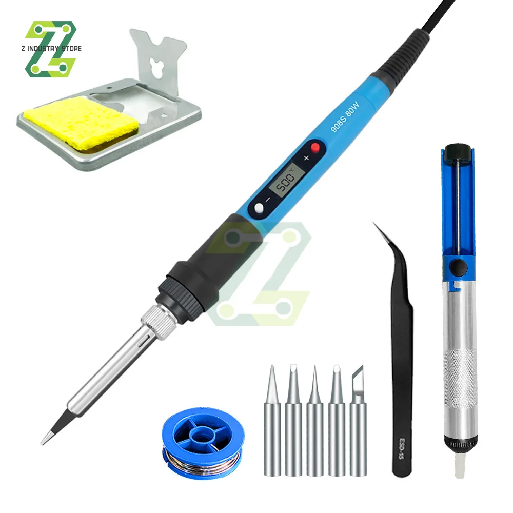 80W Adjustable Temperature Digital Electric Soldering Iron Set Kit 220V / 110V LCD Electric Soldering Iron Welding Repair Tools