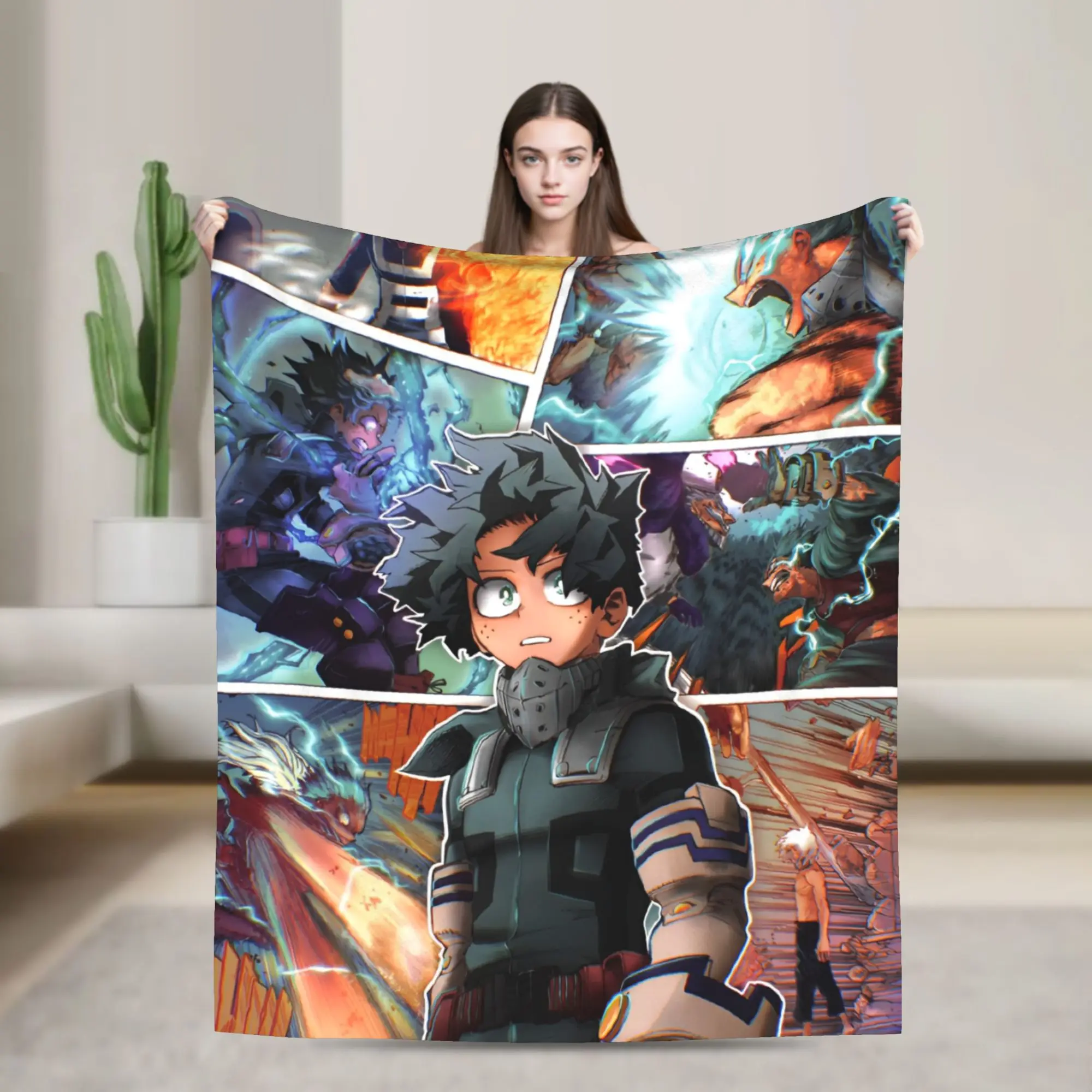 Izuku Midoriya MHA Anime Knitted Blankets Flannel Japanese Anime Super Warm Throw Blanket for Bedding Couch Bed Rug