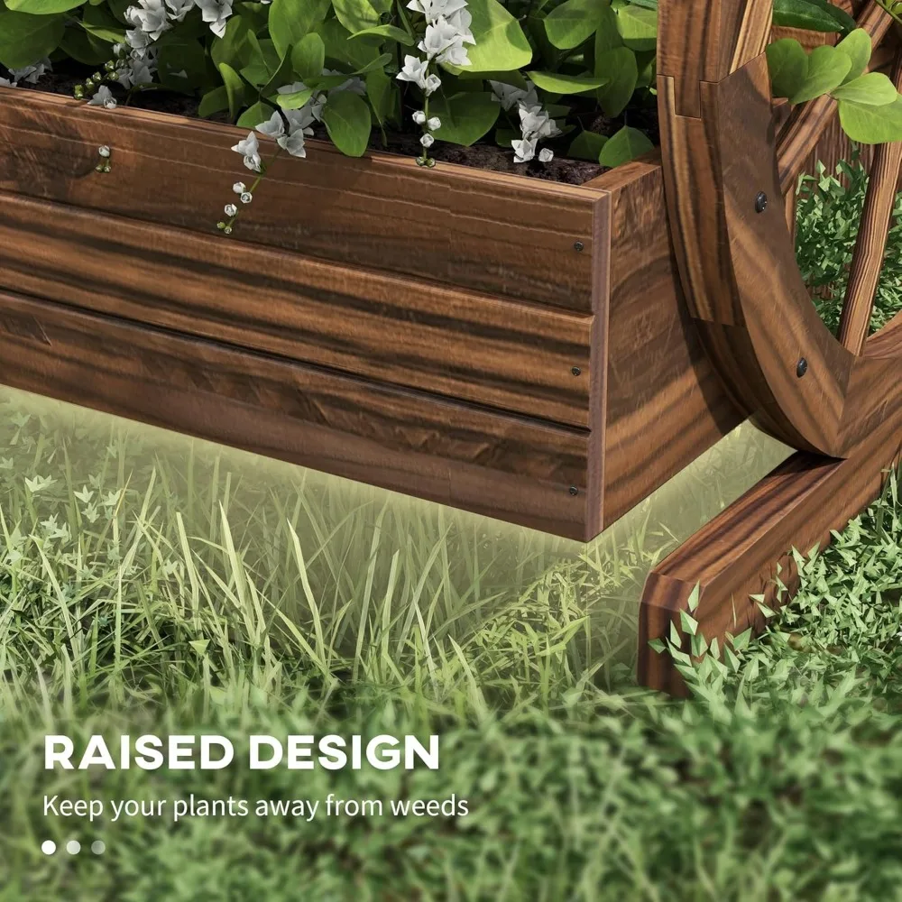 2-Tier Wooden Wagon Planter Box with Drainage Holes for Vegetables Flowers Herbs, 25x21x24 Inches