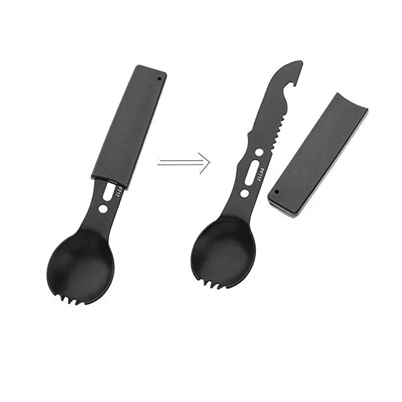 5 In 1 Outdoor Spoon Fork Knife Set Whistle Camping Survival Tool Hiking Hunting EDC Survival Multifunctional Tableware Utensil