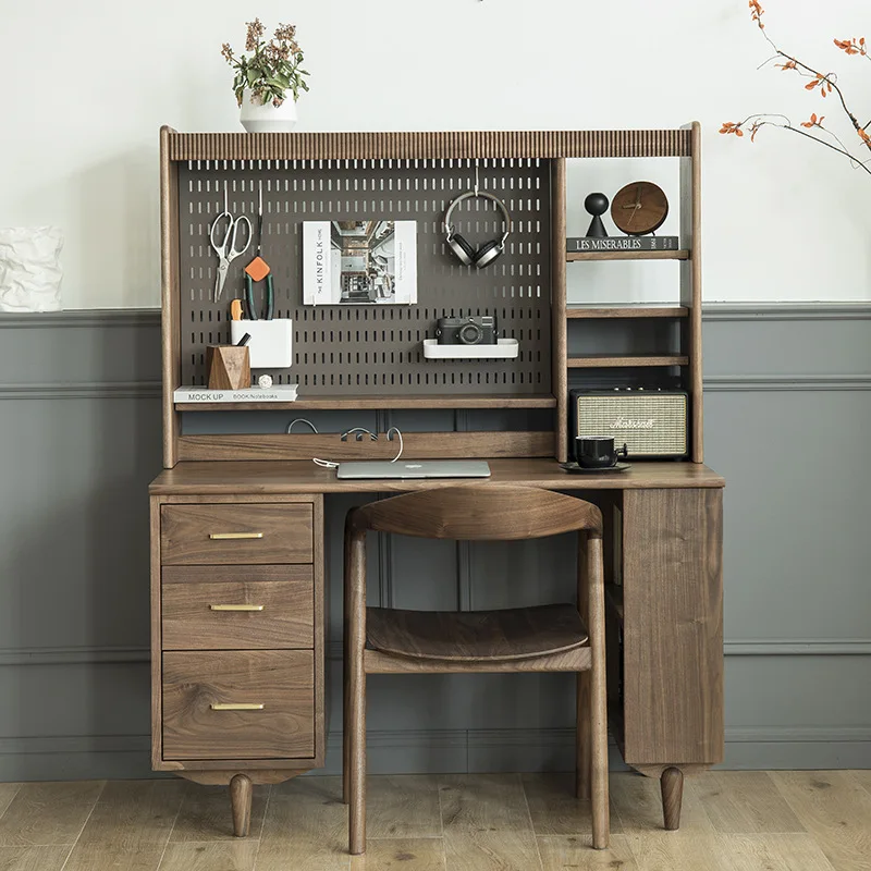 Nordic solid wood hole board desk, household bedroom storage integrated bookshelf small apartment