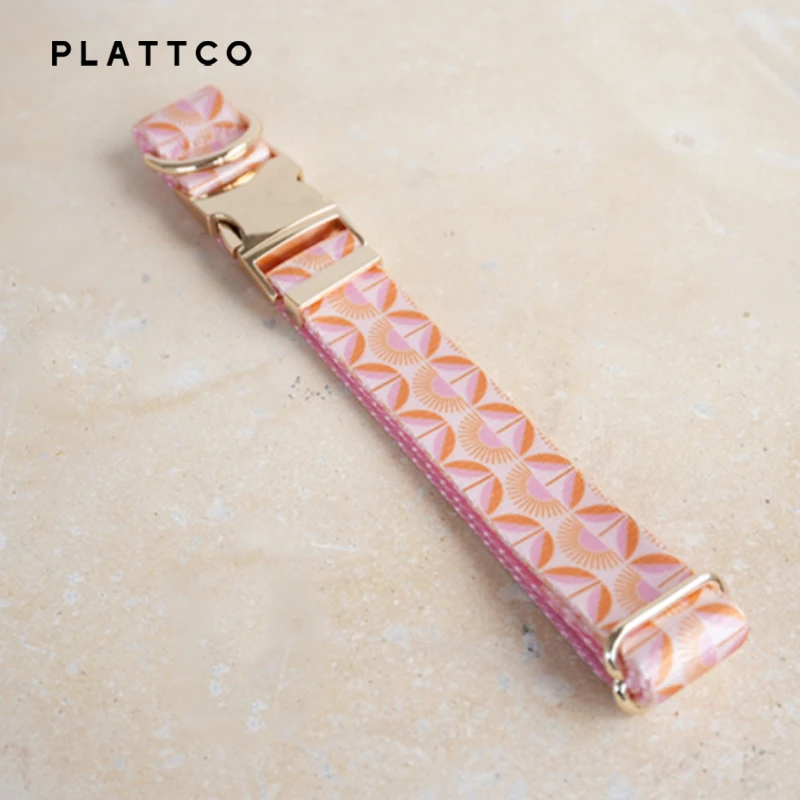 PLATTCO unique design dog collar print Sunrise Flower pattern with high quality light color zinc alloy buckle 5 size PDC350G