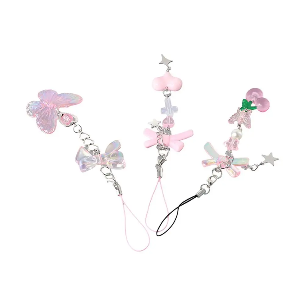 

Pink Handmade Hanging Chain Beaded Chain Bag Charms Sweet Love Cellphone Strap Mobile Lanyard Mobile Phone Strap Phone Pendant
