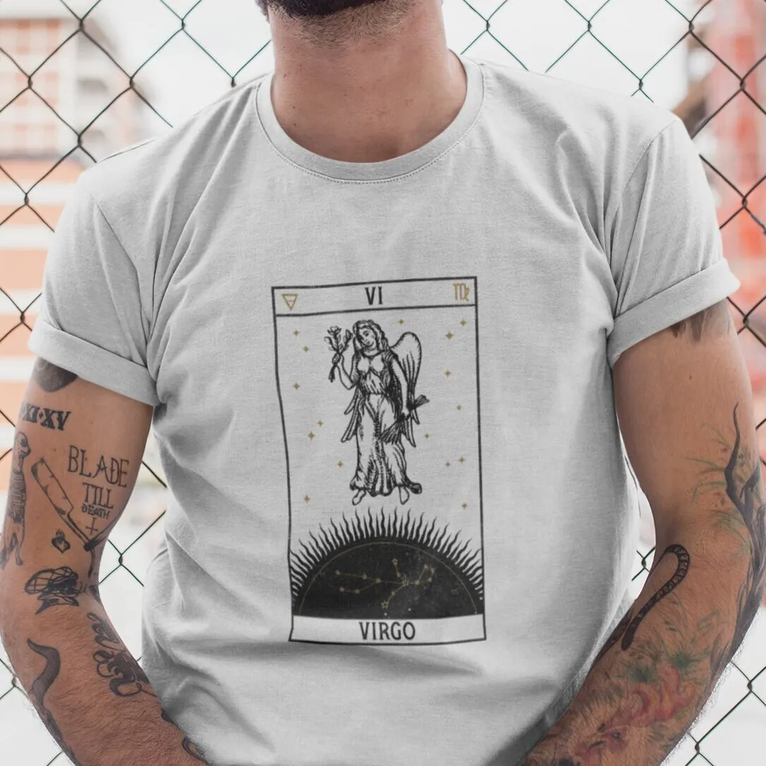 Virgo Vintage Distressed Goth Tarot Zodiac Sign T shirt Design