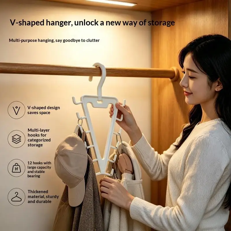 【F】1/2PCS White V Shaped Over Door Hanger With 12 Hooks 360 Degree Rotation For Storing Bags Hats Scarves Clothes In Entryway