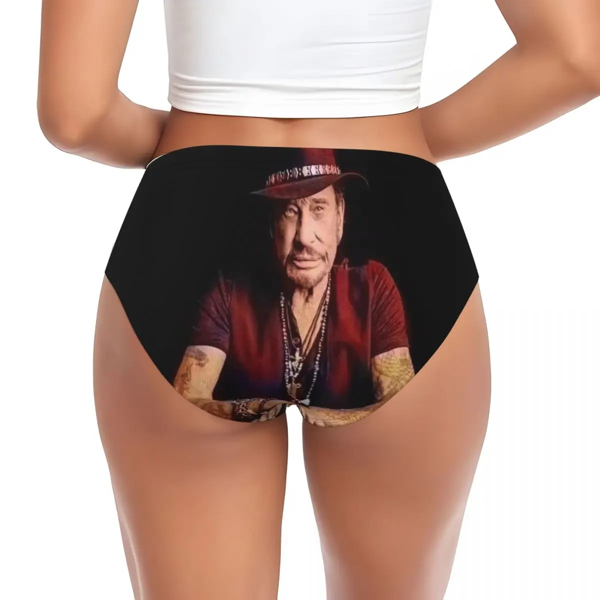 Custom Johnny Hallyday Brief Panties Women's Comfort Stretch French Rock Singer Underwear Valentine's Day Gifts Underpants view 2