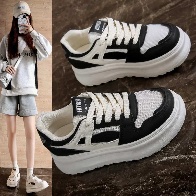 

Весенние белые туфли 2025, новые спортивные туфли на толстой подошве, увеличивающие рост, повседневная обувь