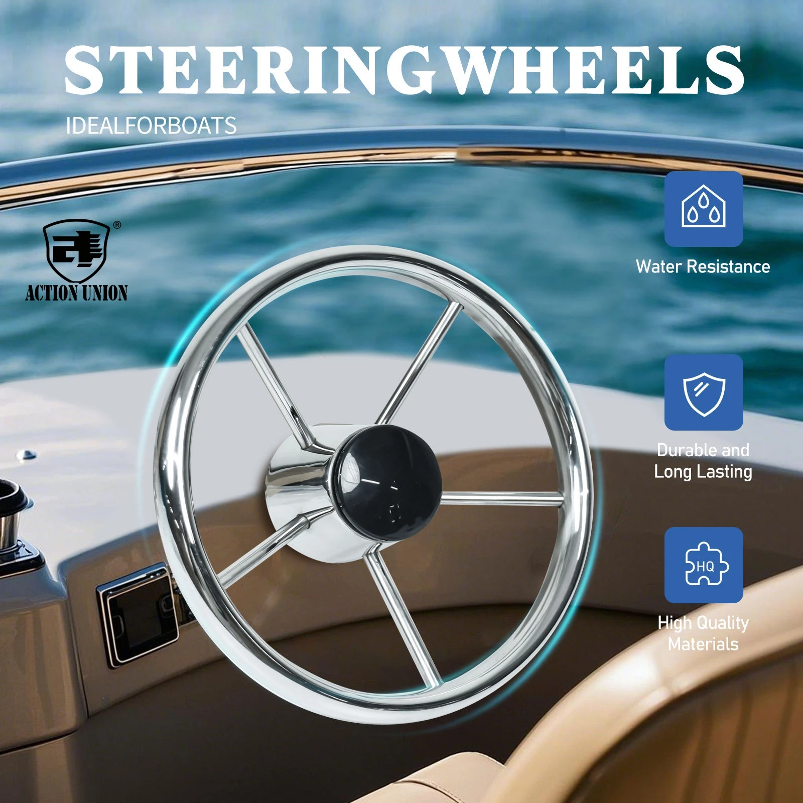 Marine Accessories 304 Stainless Steel Steering Wheel Power Ball Fishing Boat Yacht Steering Wheel Hardware Accessories Hydraulic Steering Gear