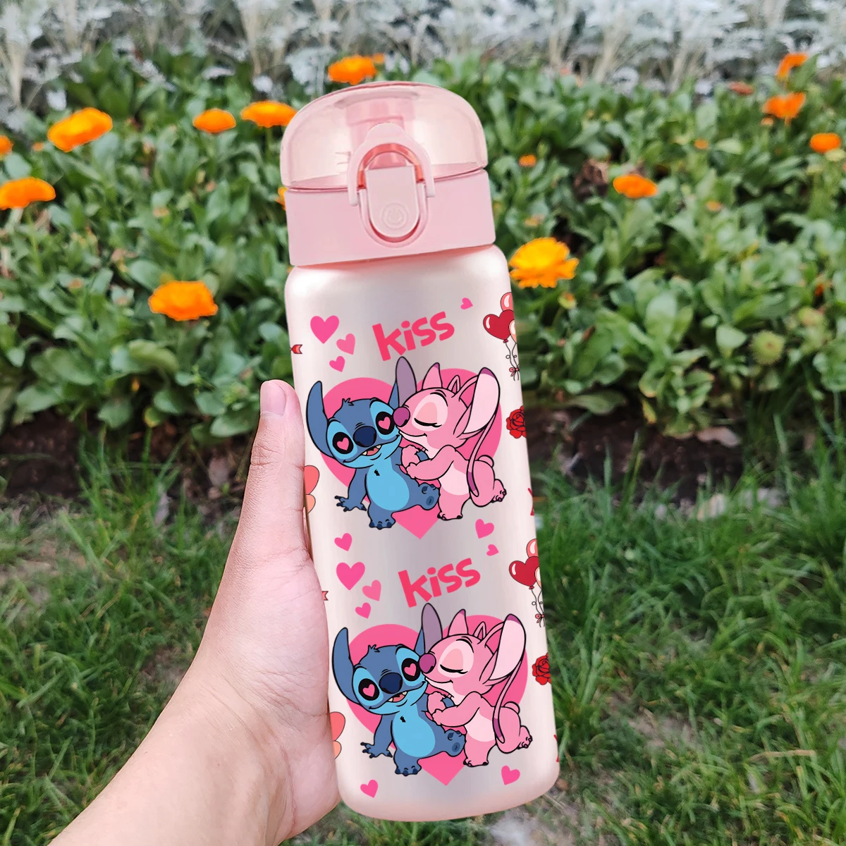 1Pc Rose/Stitch Gedrukt 26oz Plastic Waterfles, Outdoor Lekvrije Sportbeker voor Verjaardagscadeau/Kerstcadeau/Terug-tot-school Cadeau