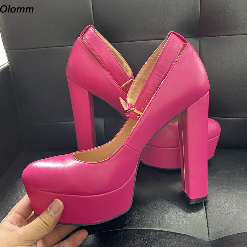 Olomm اليدوية النساء الربيع مضخات مشبك حذاء بكعب عالي مكتنز جولة تو رائع فوشيا فستان أحذية النساء زائد الولايات المتحدة حجم 5-20 #1