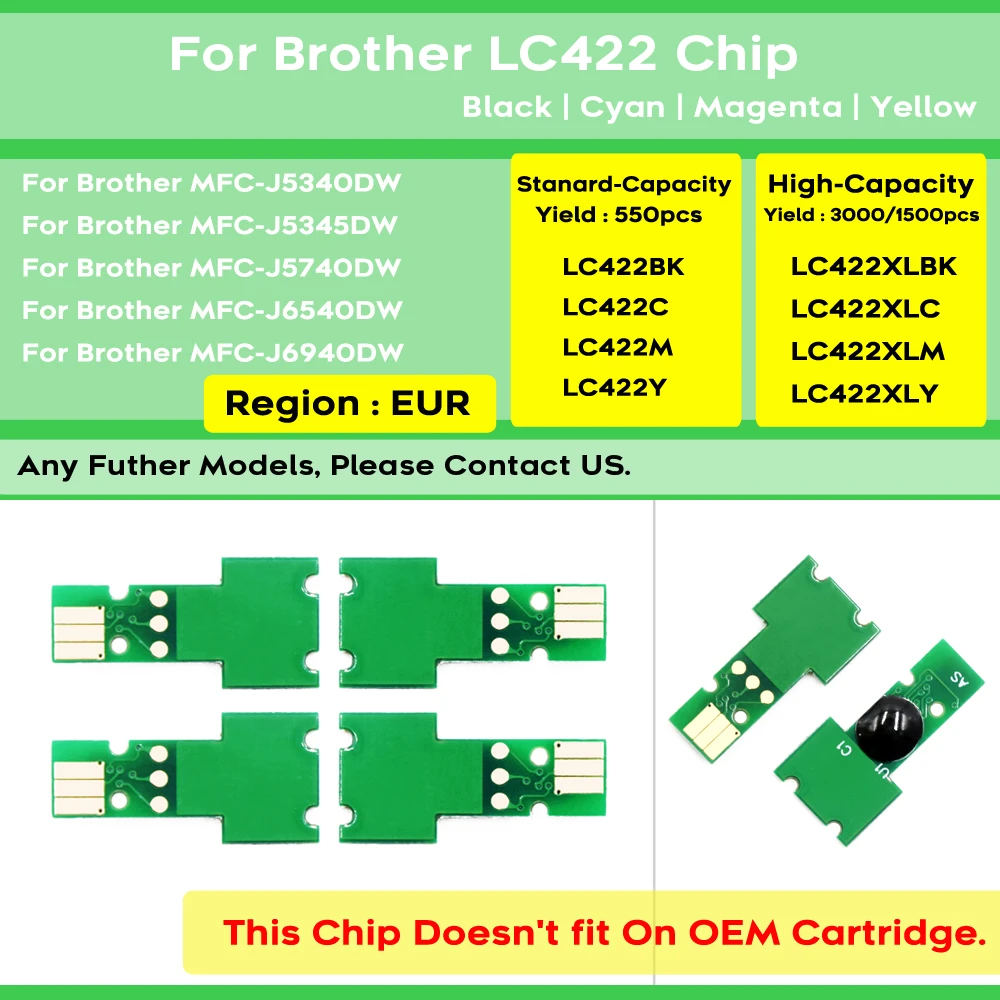 LC422 LC422xl Ink Cartridge Chip For Brother MFC J5340 J5345 J5740 J6540 J6940 Printer