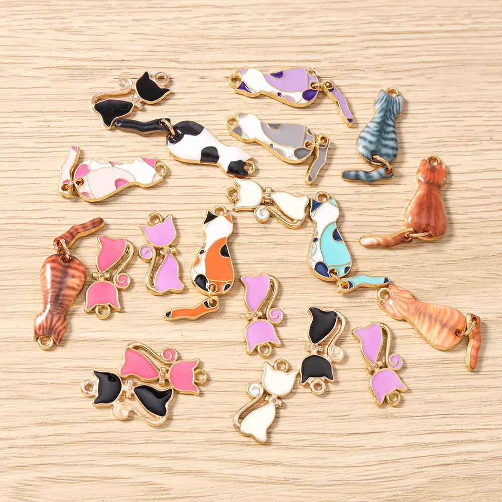 

Tusember 10pcs Alloy Metal Enamel Cute Cat Charms Animal Pendant For DIY Earrings Bracelet Necklace Jewelry Making Accessories