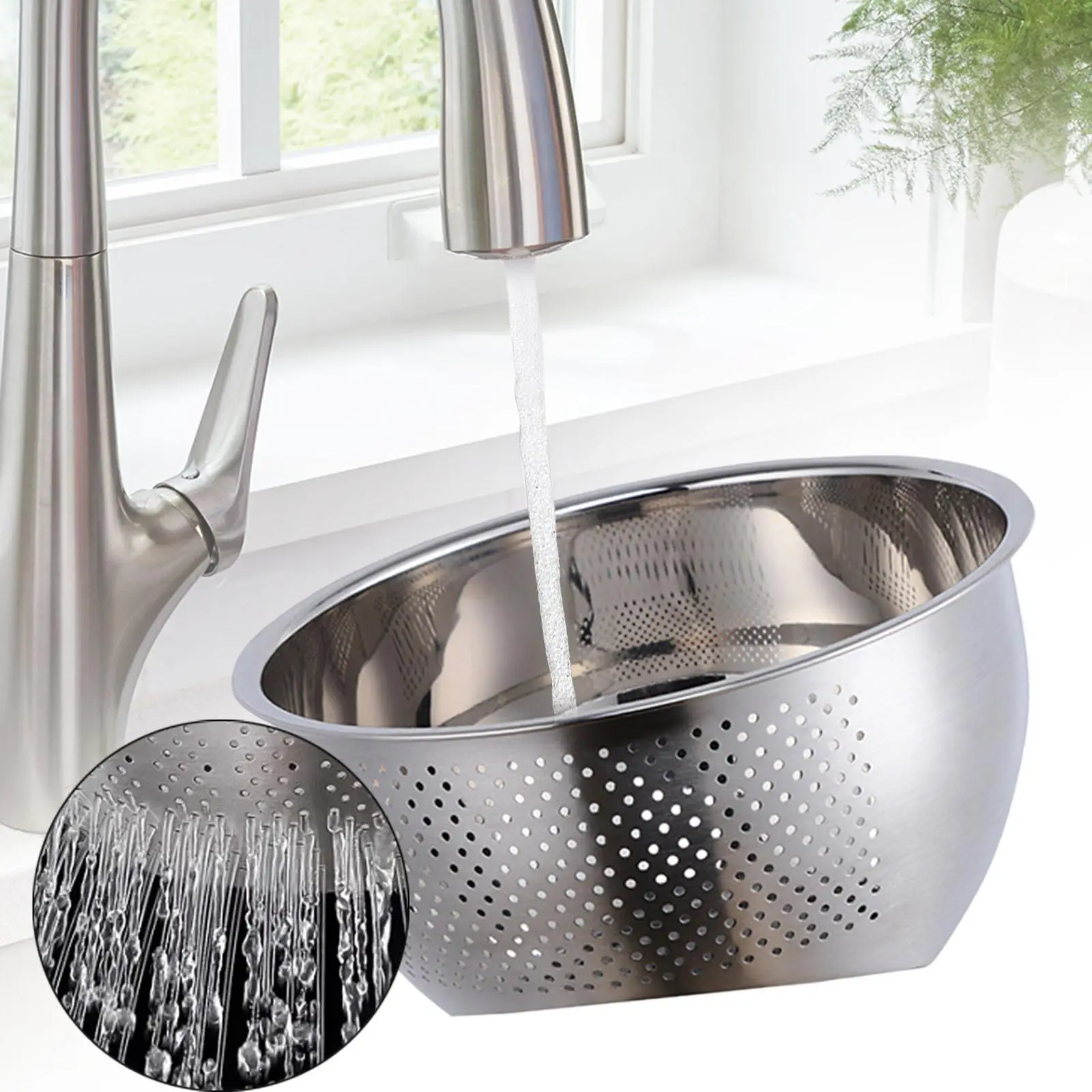 Stainless Steel Rice Washing Bowl with Efficient Draining System for Fresh Produce Cleaning
