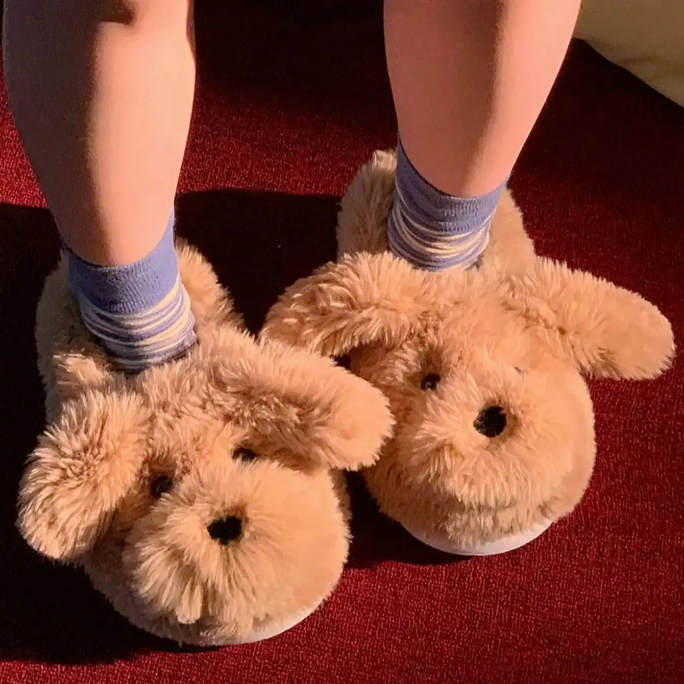 Women House Fur Slippers Casual Cute Lovely Puppy Design White Brown Winter Indoor Non-slip Warm Soft Soles Comfy Home Female view 3
