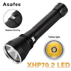 Asafee Yellow Light 100M Underwater XHP70 LED Diving Flashlight Waterproof Torch Scuba Lantern