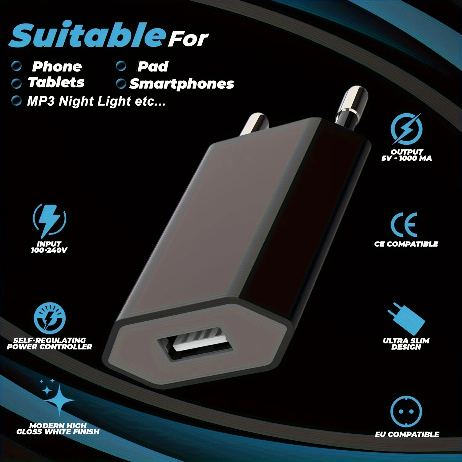 3/5/10 قطعة مصدر الطاقة USB قابس طاقة 5 فولت 1A شاحن السفر جدار شحن شاحن محول الطاقة USB التيار المتناوب الاتحاد الأوروبي التوصيل (أسود) للهاتف