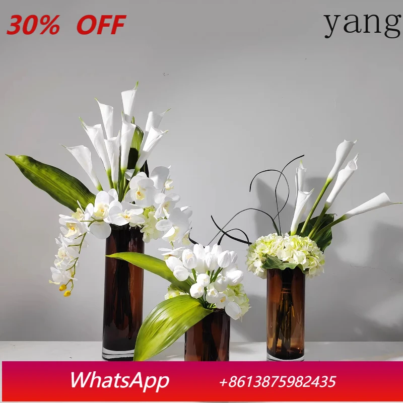 

LTT modern art straight brown glass vase porch round table combination floral decoration