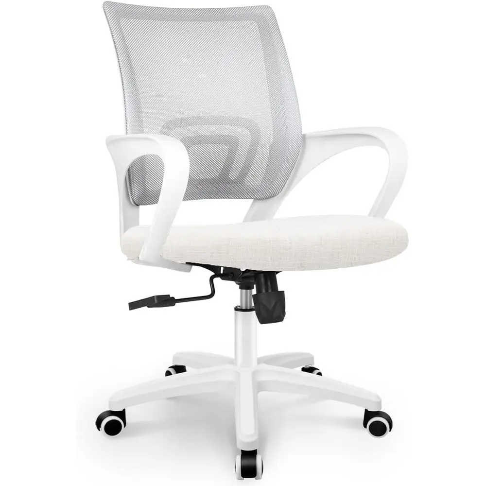 

Ergonomic Mesh Gaming Chair with Cushioned Seat, Lumbar Support, Adjustable Height, Swivel Wheels (Ivory)